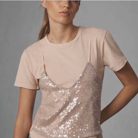 NWT Le Superbe Birdie Sequin Tee Size Large - Picture 1 of 9